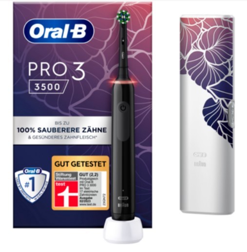 Braun Oral-B Pro 3 3500 Black mit Reiseetui Floral Design Edition